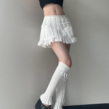 White Fairy Bow Ruffle A-Line Skirt