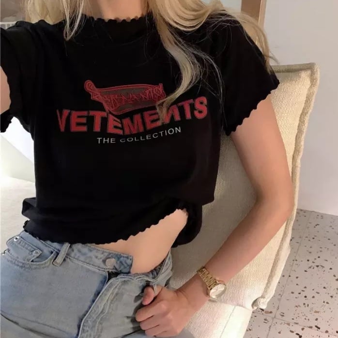 Cute Vintage Ruffle Off White Letter Print Short Sleeve Shirt Aesthetic Casual Summer E-Girl Kawaii Korean Japanese Harajuku