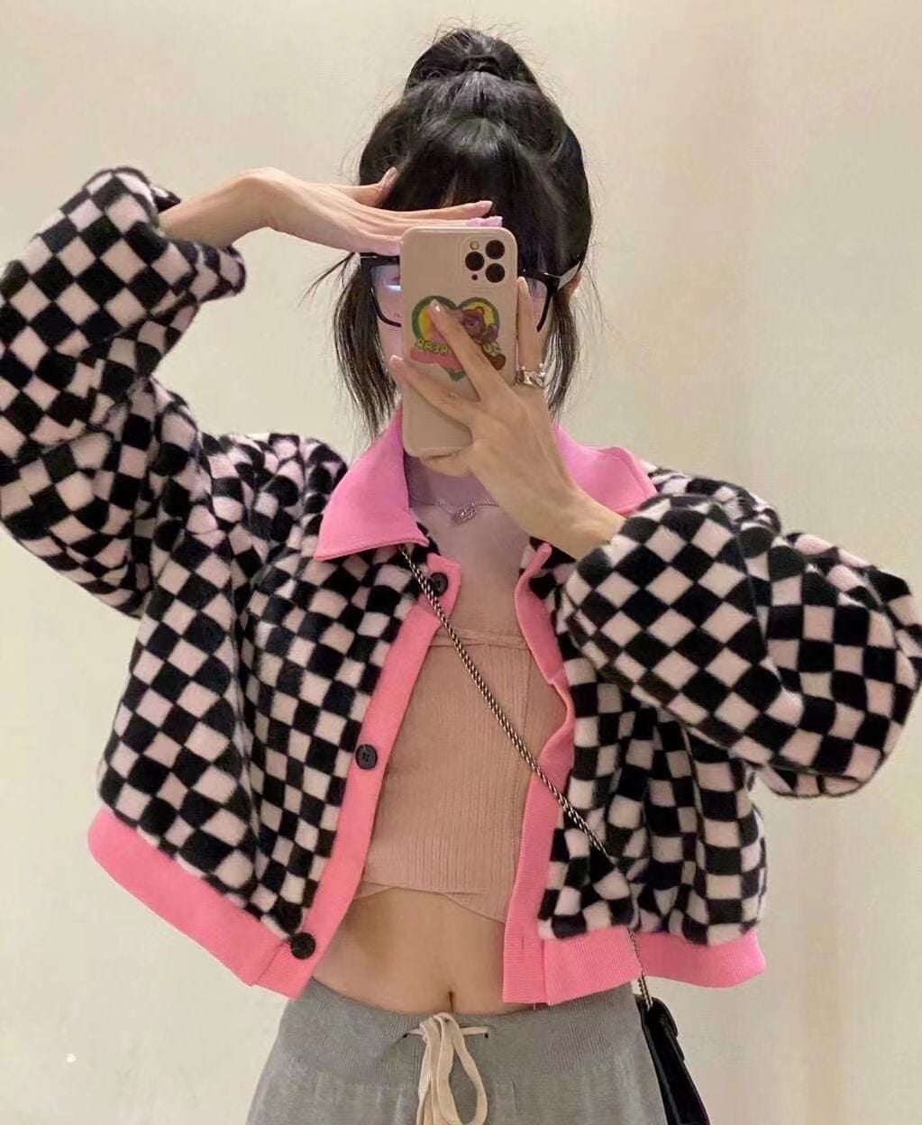 Black & White Checkered Long Sleeve Sweater