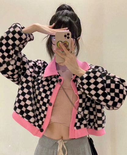 Black & White Checkered Long Sleeve Sweater