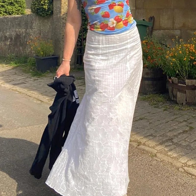 White Floral Lace Maxi Skirt