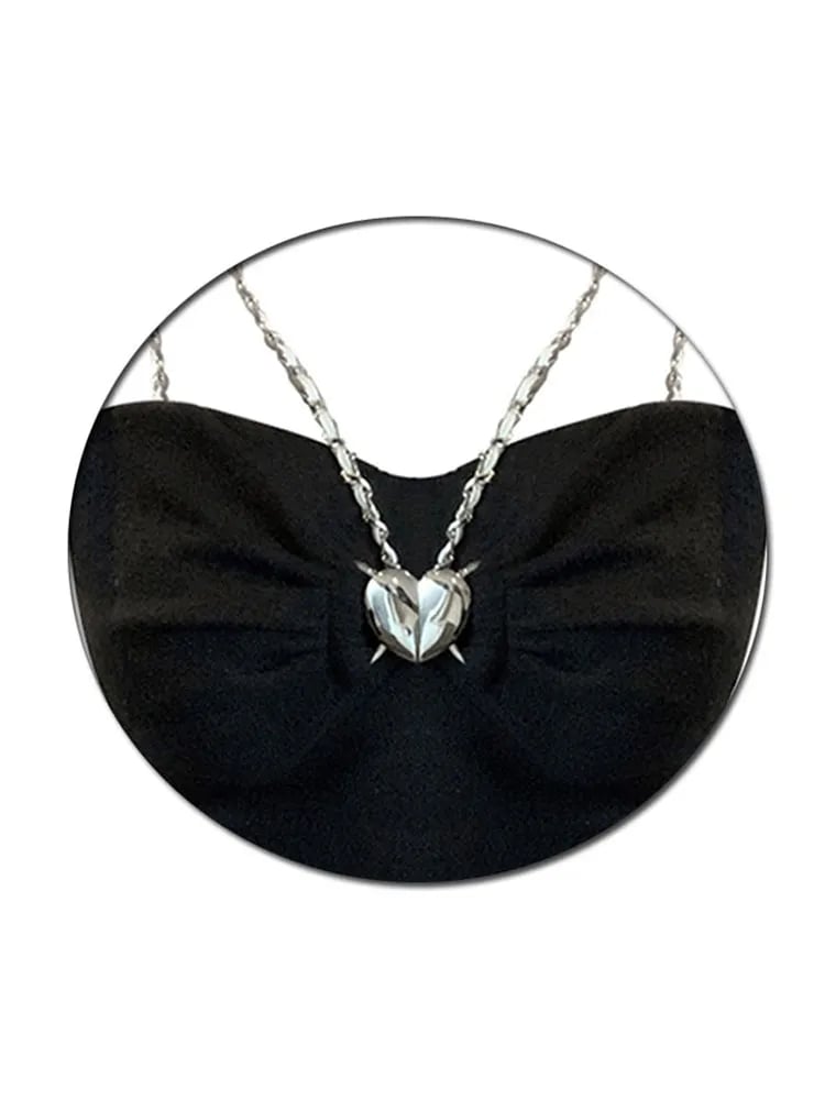 Black Heart Chain Strap Crop Top