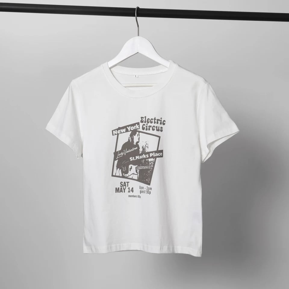 Cute 90s Vintage Guitar Retro White Short Sleeve T- Shirt Top Aesthetic Casual Summer E-Girl Kawaii Korean Japanese Harajuku