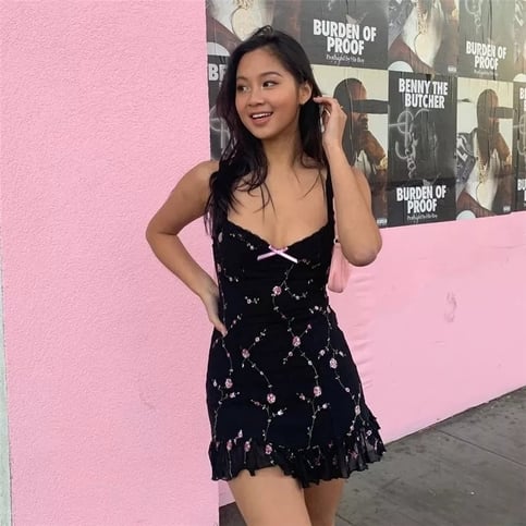 Cute Sweet Flower Mesh Embroidery V-neck Sling A-line Mini Dress Summer Aesthetic Casual E-Girl Kawaii Korean Japanese Harajuku