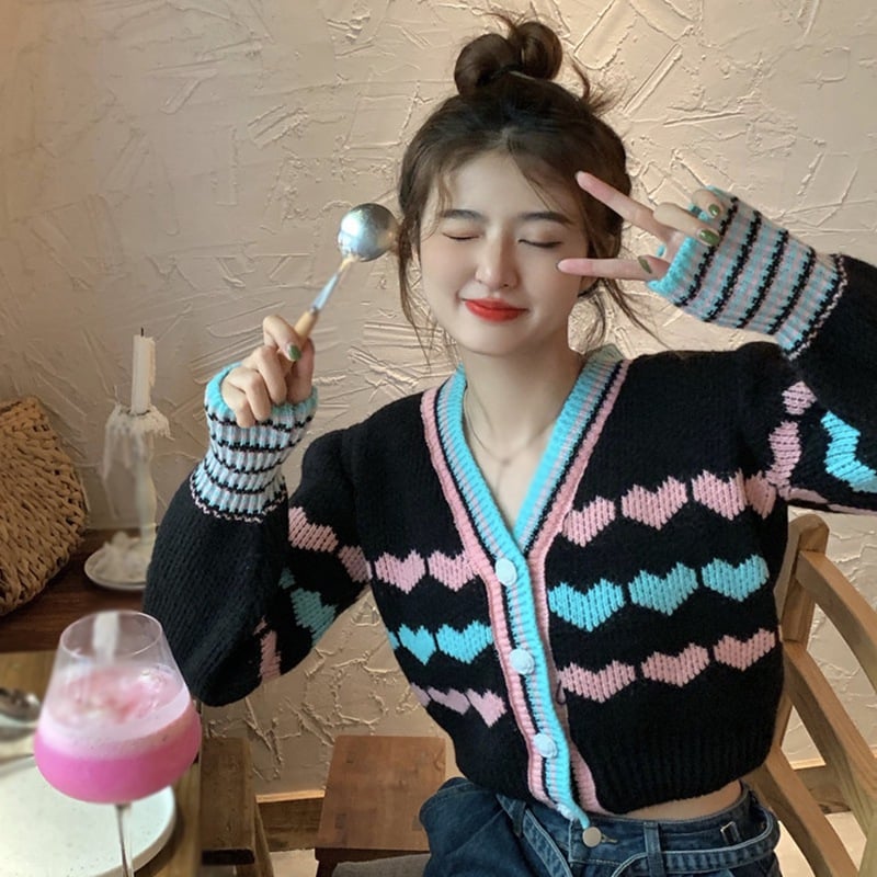 Heart Knit Cardigan Sweater