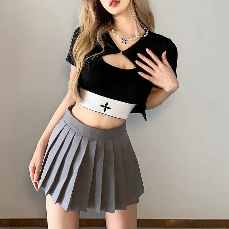 Black Punk Square Collar Short Sleeve Shirt