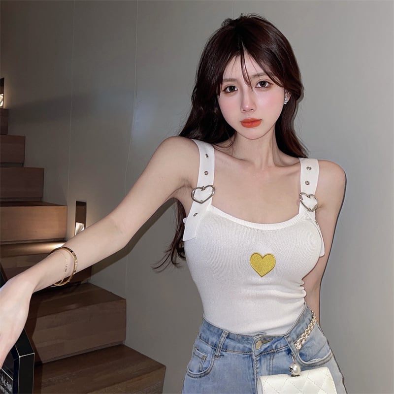 Heart Embroidery Knit Crop Top