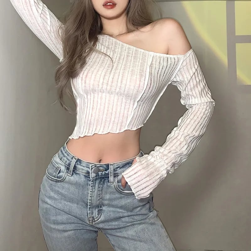 Black Irregular Cropped Long Sleeve Shirt