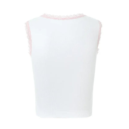Pink Lace Bear Print Tank Top