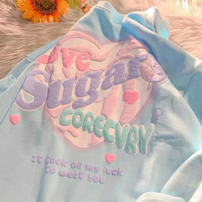 Sweet Pastel Print Oversized Crewneck Sweatshirt Long Sleeve Shirt Aesthetic Casual Summer E-Girl Kawaii Korean Japanese Harajuku