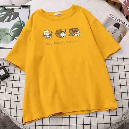 Cat Box Print Short Sleeve T-shirt