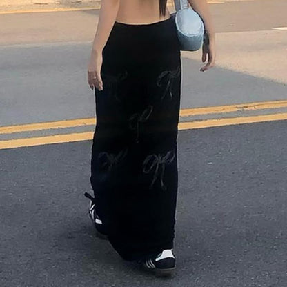 Black Bow A-Line Maxi Skirt