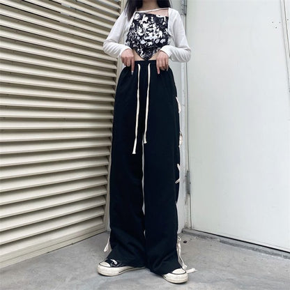 Black Side Bow Bandage High Waist Trousers