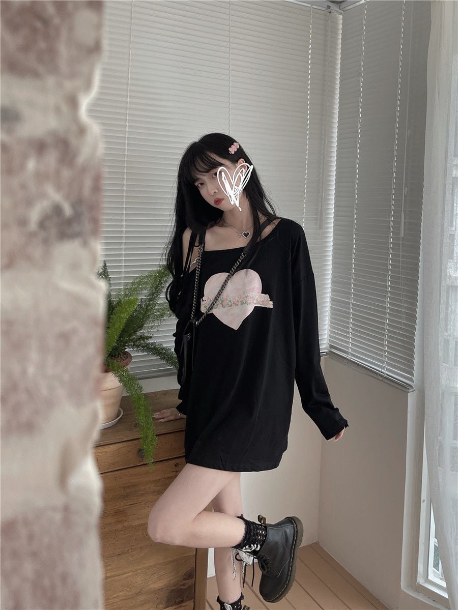 Sweet Japanese Anime Off Shoulder Lace Up Long Sleeve Shirt