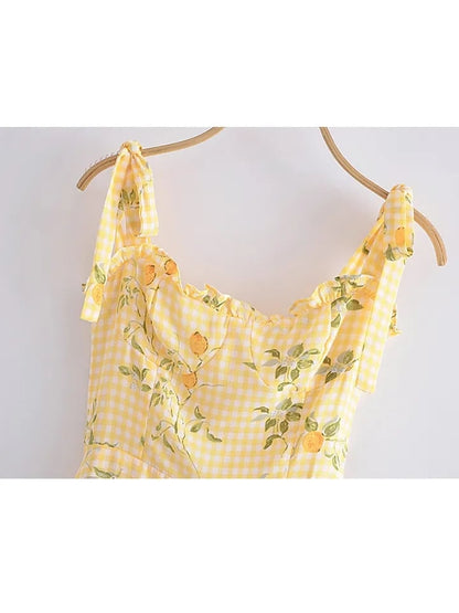 Yellow Lemon Print Mini Dress