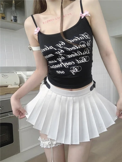 Black Bow Letter Print Tank Top