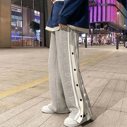 Oversized Heart Loose Split Baggy Trousers