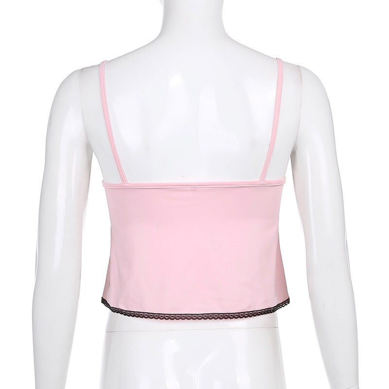 Cute 90s Light Pink Lace Sleeveless Ruffle Frill Tie Up Crop Top Camisole Tank Shirt Summer Party E-Girl Kawaii Korean Japanese Harajuku Streetwear