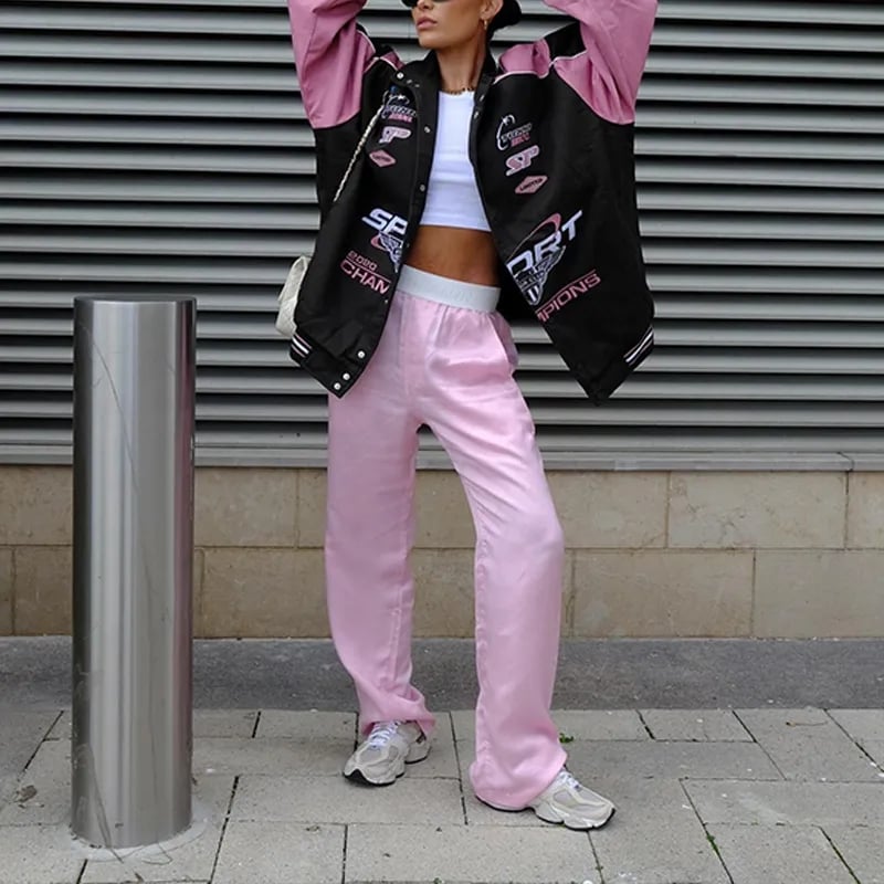 Pink Patchwork Baseball Jacket