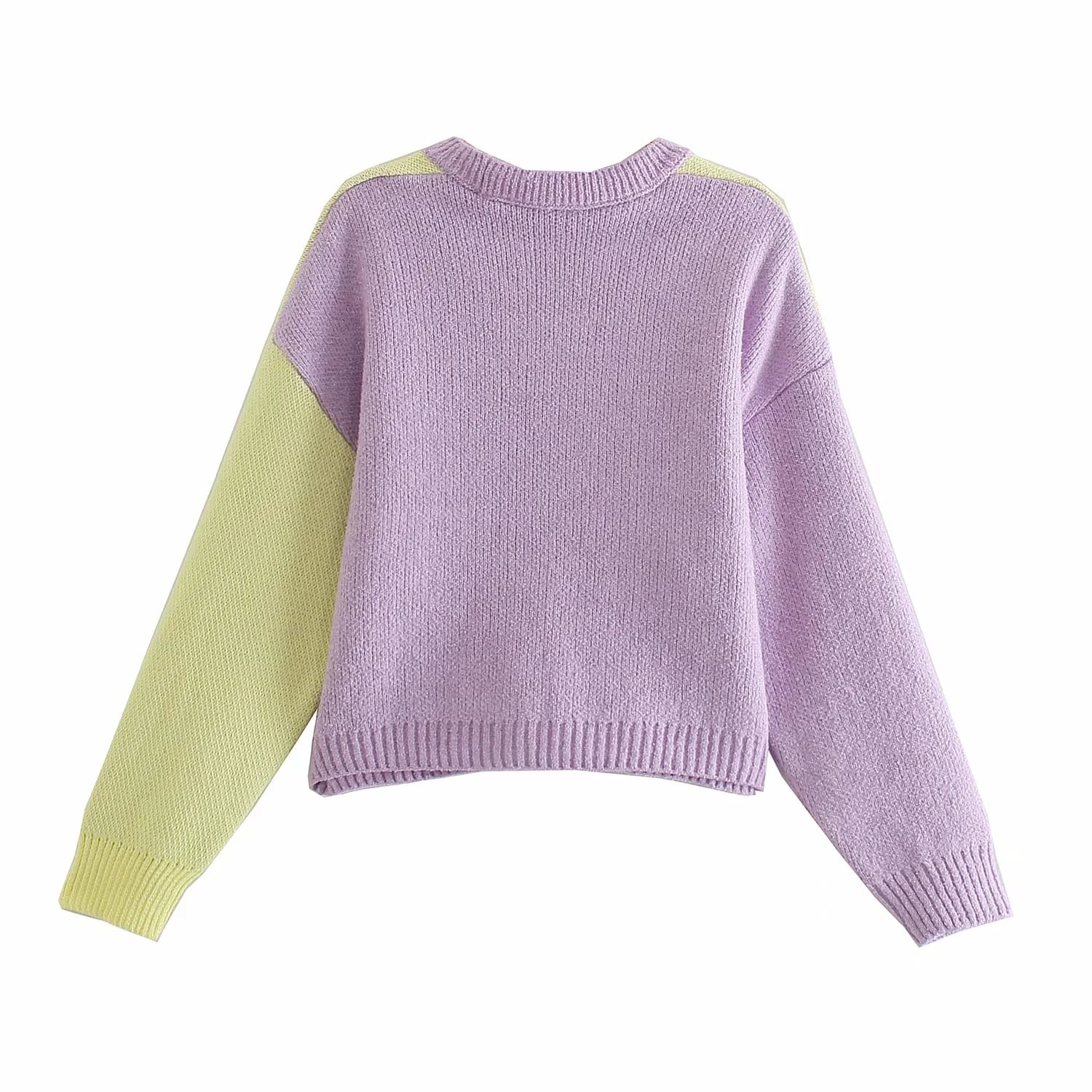 Purple & Yellow Flower Print Patchwork Sweater