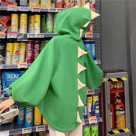 Cute 3D Dinosaur Cartoon Costume Loose Fleece Hoodie Jacket Sweatshirt Aesthetic Casual E-Girl Kawaii Korean Japanese Harajuku