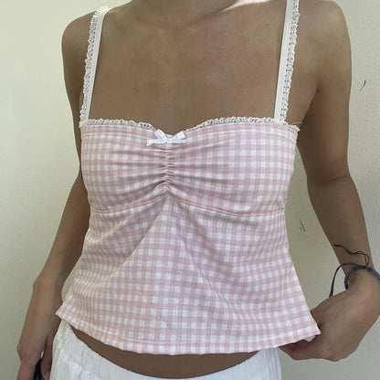 Pink Plaid Bow Crop Top