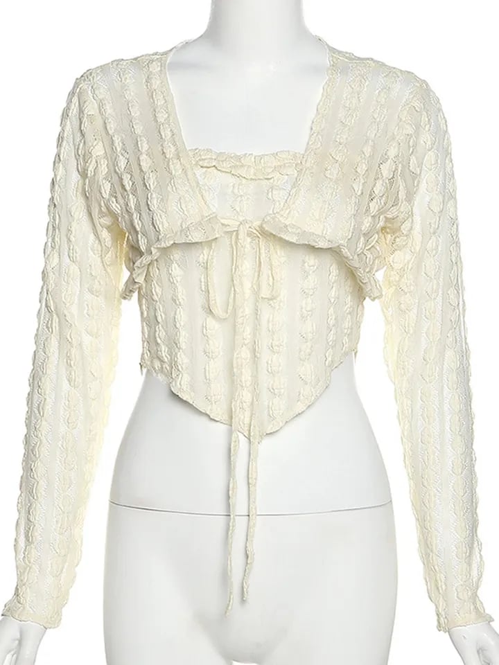 2PCS Beige Frill Camisole + Cardigan