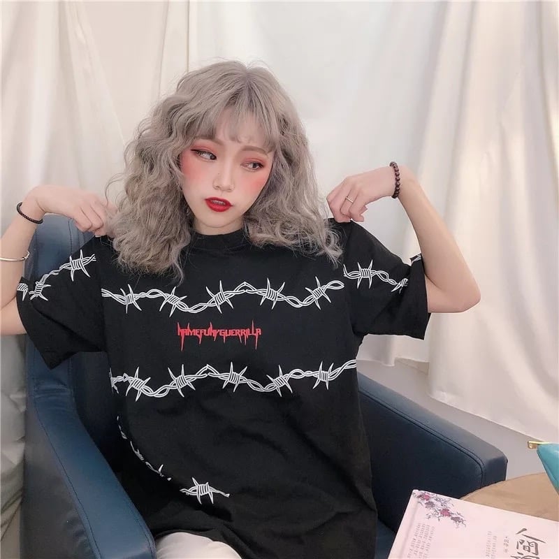 Cute Casual Vintage Punk Goth Print Crop Top Short Sleeve Shirt Tee T-shirt E-Girl Kawaii Korean Japanese Harajuku Chinese Retro Streetwear Aesthetic