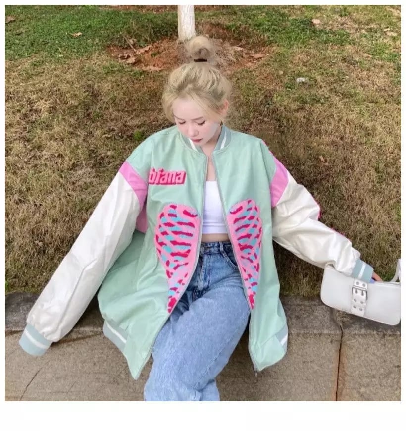 Retro Vintage Pastel Heart Ribs Print Oversized Long Sleeve Zipper Hoodie Sweatshirt Aesthetic Casual E-Girl Kawaii Korean Japanese Harajuku
