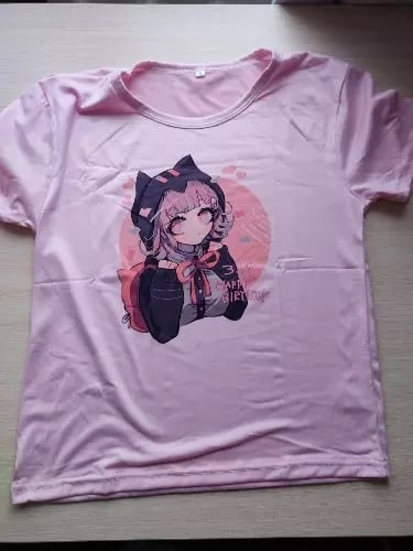 Cute Cat Anime Girl Cartoon Print Oversized Loose Short Sleeve Shirt Tee T-shirt Summer Casual E-Girl Kawaii Korean Japanese Harajuku Streetwear