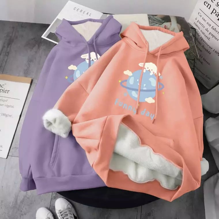 Cute Dog Poodle Earth Cartoon Print Oversized Loose Hoodie Sweater Sweatshirt Pullober Jumper Casual E-Girl Kawaii Korean Japanese Harajuku Streetwear