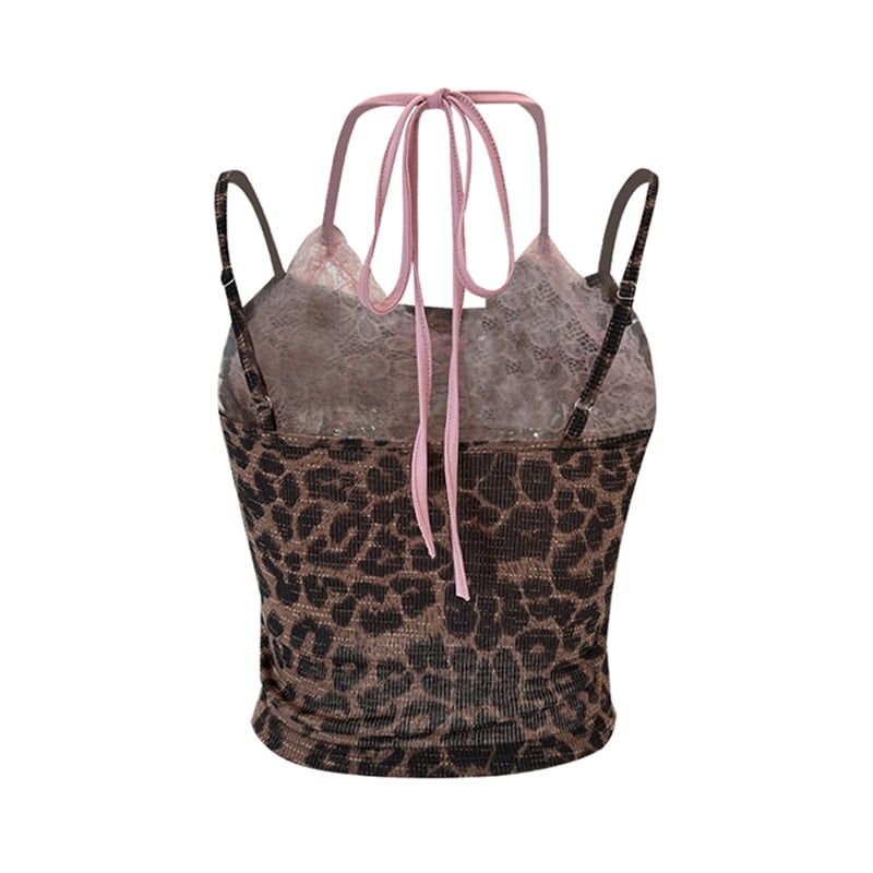 Leopard Pink Lace Trim Camisole