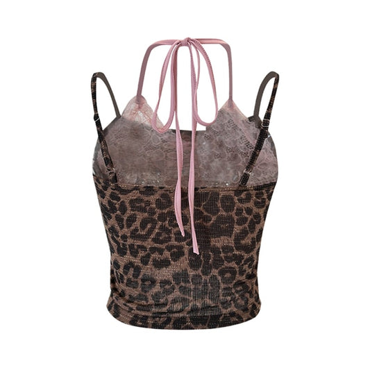 Leopard Pink Lace Trim Camisole