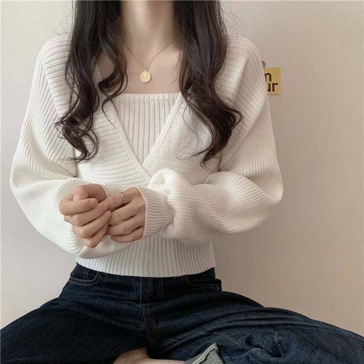 White Knit Crop Sweater