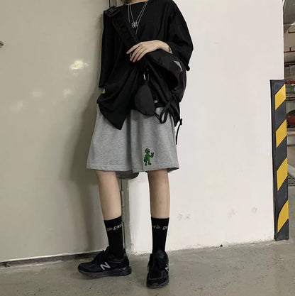 Cute Alien Casual Loose Boyfriend Bike Jogger Shorts Goth Punk E-Girl Kawaii Korean Japanese Harajuku Chinese Retro Streetwear Aesthetic