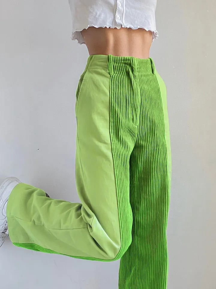 Green Corduroy High Waist Pants