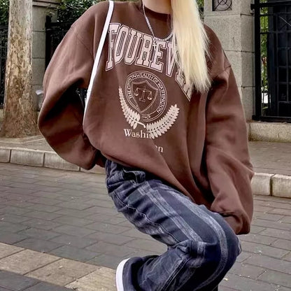 Brown Letter Oversized Long Sleeve Sweater
