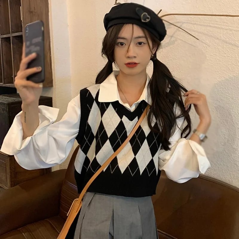 Black & White Lattice Sweater Vest