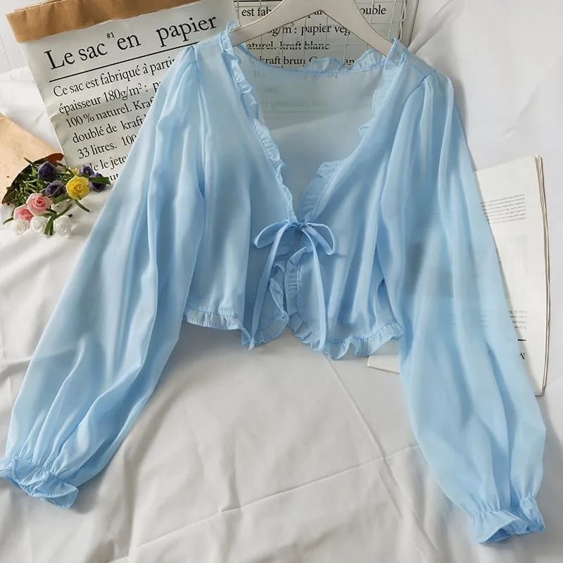 Thin Sheer Bow Long Sleeve Cardigan