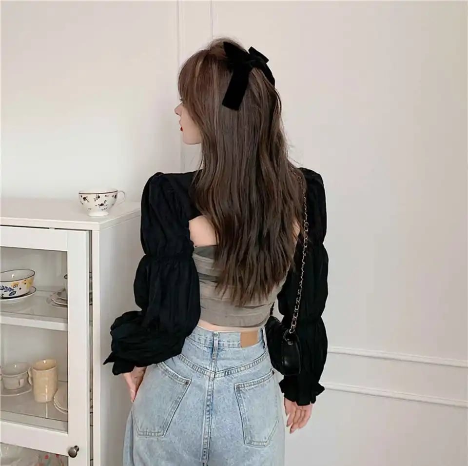 Puff Cropped Long Sleeve Cardigan