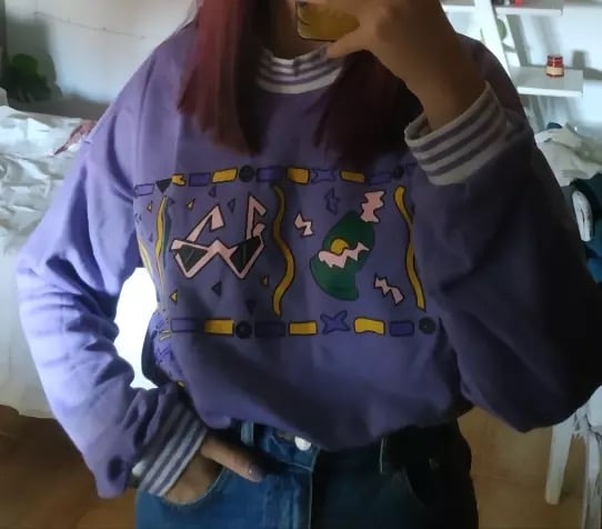 Cute 90s Vintage Purple Aesthetic Oversized Loose Sweatshirt Sweater Pullover Hoodie Autumn Casual E-Girl Kawaii Korean Japanese Harajuku Streetwear