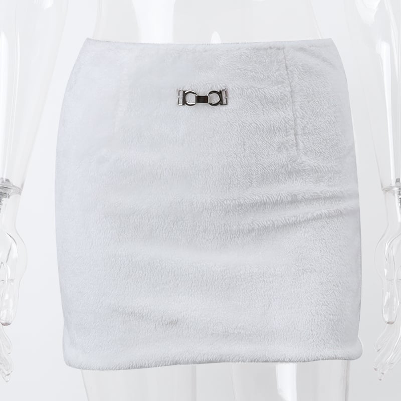 White Fluffy Metal Pendant Mini Skirt