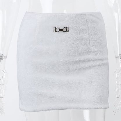 White Fluffy Metal Pendant Mini Skirt