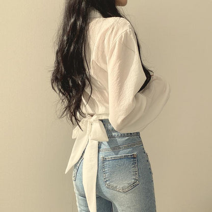 White Chic Cropped Long Sleeve Shirt