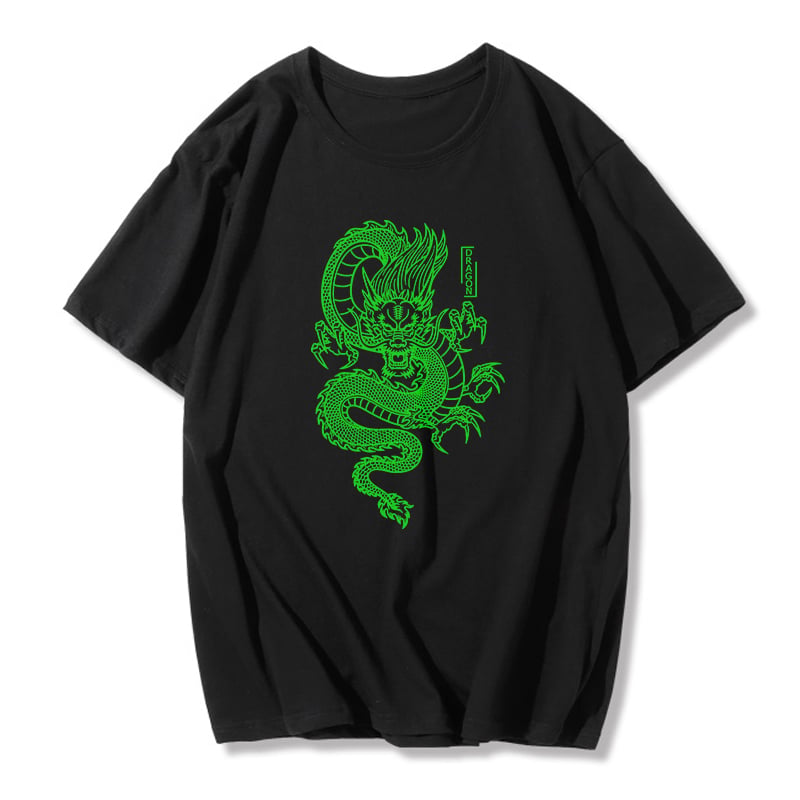 Cute Chinese Dragon Oversized Punk Goth Print Short Sleeve Shirt Tee T-shirt E-Girl Kawaii Korean Japanese Harajuku Chinese Retro Streetwear Aesthetic