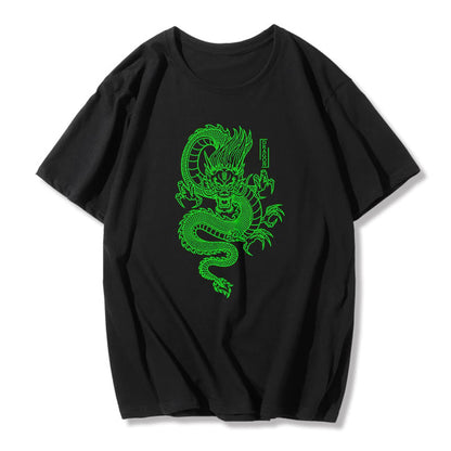 Cute Chinese Dragon Oversized Punk Goth Print Short Sleeve Shirt Tee T-shirt E-Girl Kawaii Korean Japanese Harajuku Chinese Retro Streetwear Aesthetic