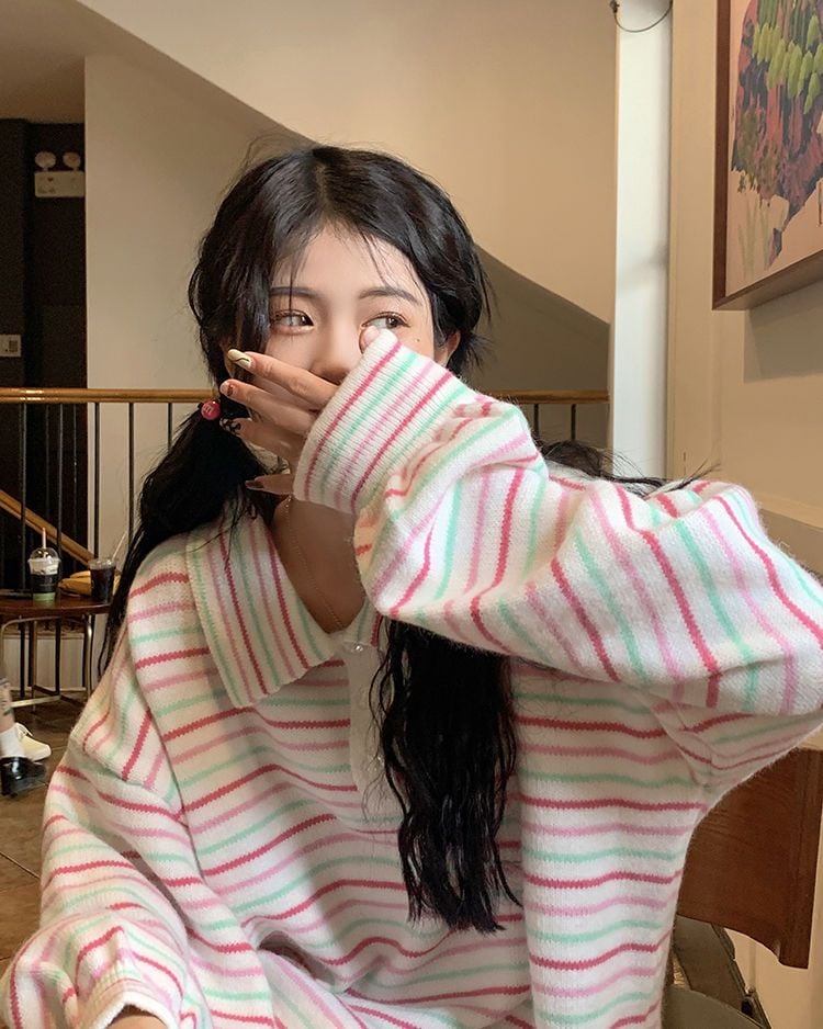Rainbow Striped Knit Sweater