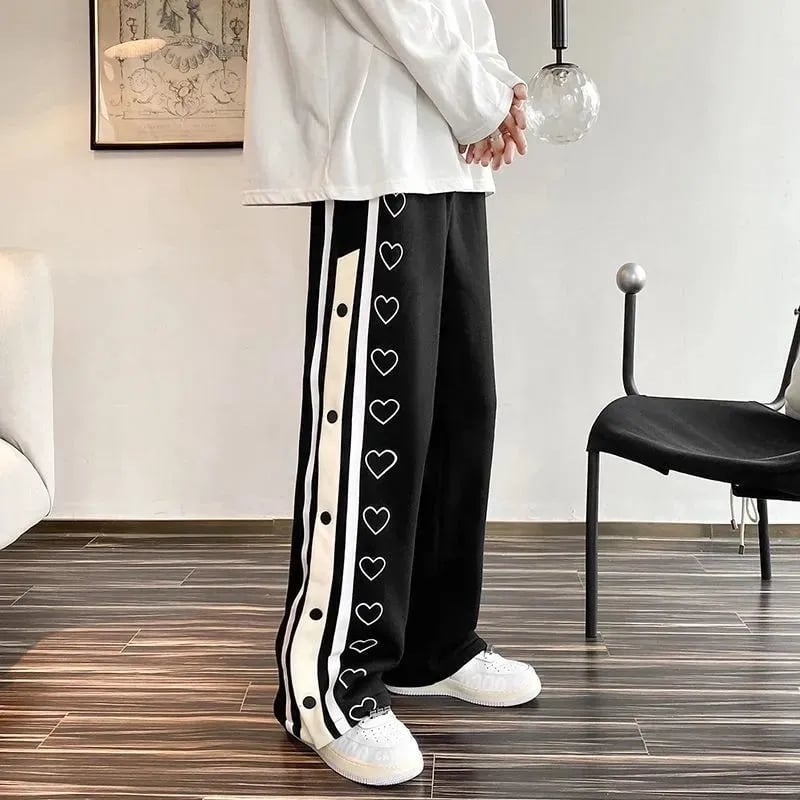 Oversized Heart Loose Split Baggy Trousers