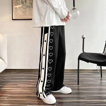 Oversized Heart Loose Split Baggy Trousers