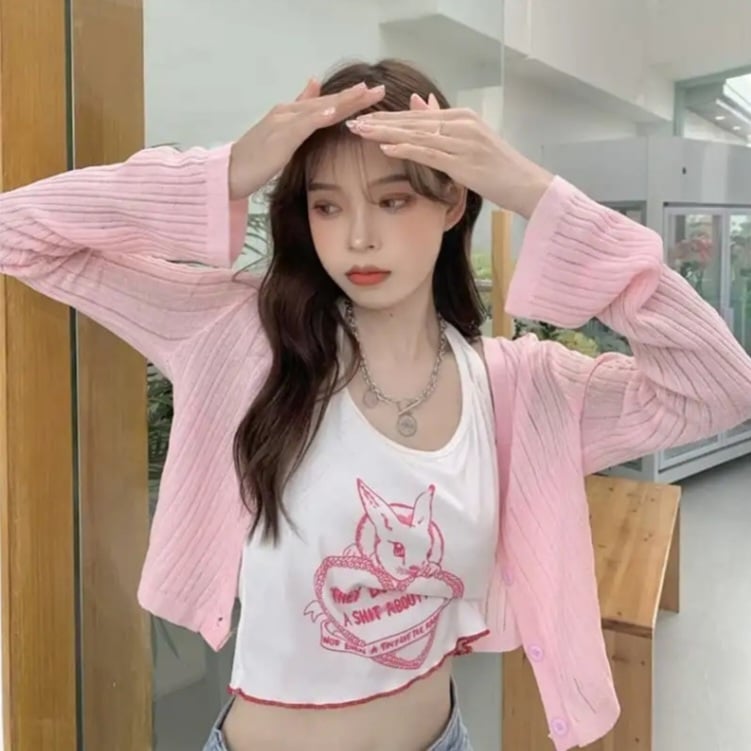 Bunny Rabbit Embroidery Print Wrap Halter Crop Top